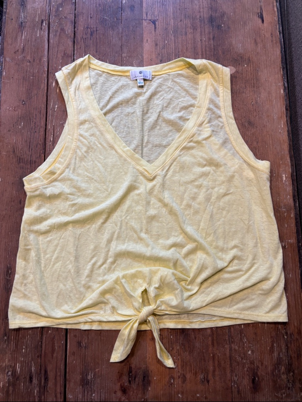 Socialite Lemon Yellow V Neck Sleeveless‎ Tie Front Summer Tank WN LRG